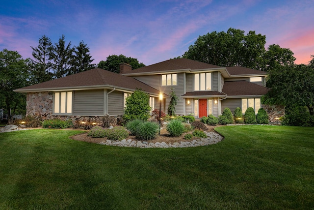 1224 Barclay Cir, Inverness, IL 60010 - view of front of property featuring a lawn, stone siding, and a chimney