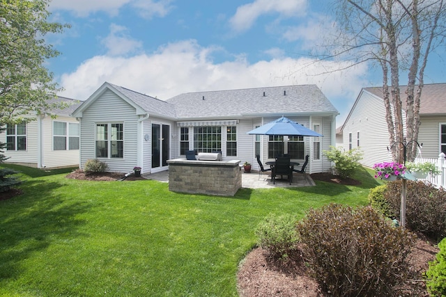 12370 Russet Ln, Huntley, IL 60142 - rear view of property with a patio area, a yard, area for grilling, and roof with shingles