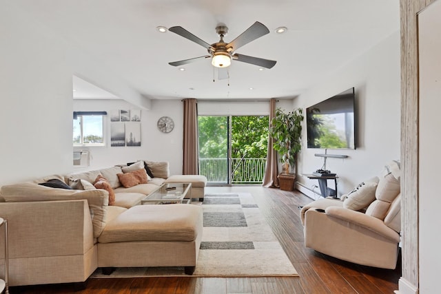 1640 W Sherwin Ave Unit 4D, Chicago, IL 60626 - living area with a ceiling fan, dark wood-style floors, and recessed lighting