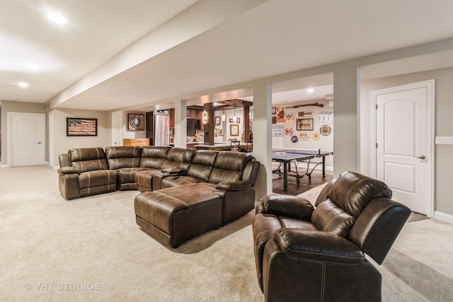 4111 Douglas Rd, Downers Grove, IL 60515 - living room featuring light carpet, baseboards, and recessed lighting