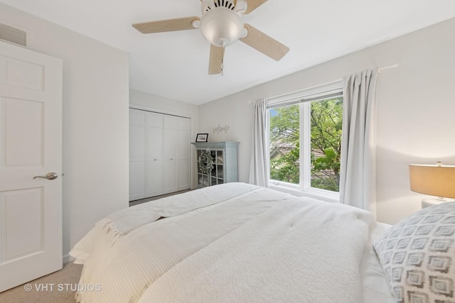 2260 Brookside Ct, Aurora, IL 60502 - bedroom featuring a closet, ceiling fan, and carpet floors