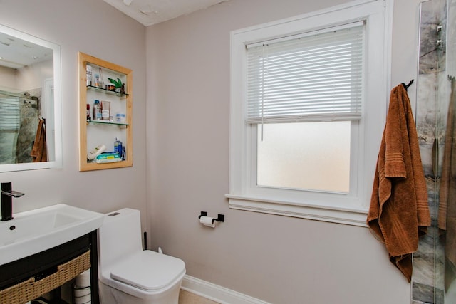 3356 N New England Ave, Chicago, IL 60634 - bathroom with a shower stall, toilet, vanity, and baseboards