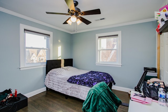 3356 N New England Ave, Chicago, IL 60634 - bedroom with multiple windows, dark wood-type flooring, baseboards, and ornamental molding