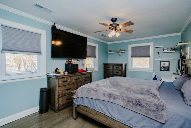 3356 N New England Ave, Chicago, IL 60634 - bedroom with wood finished floors, baseboards, ornamental molding, and a ceiling fan