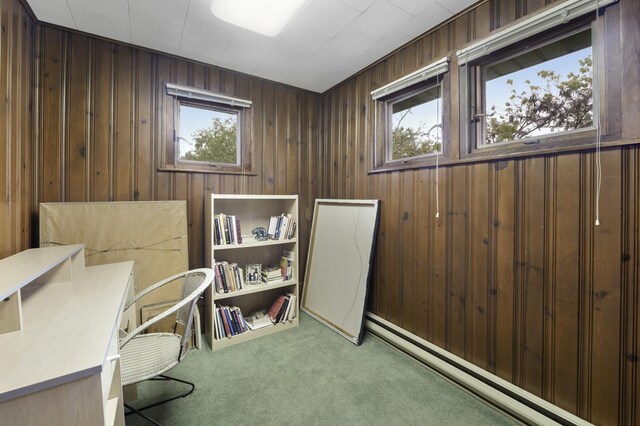 516 Clinton Ave, Oak Park, IL 60304 - carpeted home office with baseboard heating, plenty of natural light, and wooden walls
