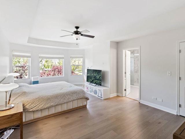 2303 Kentuck Ct, Naperville, IL 60564 - bedroom featuring wood finished floors, baseboards, a ceiling fan, and connected bathroom