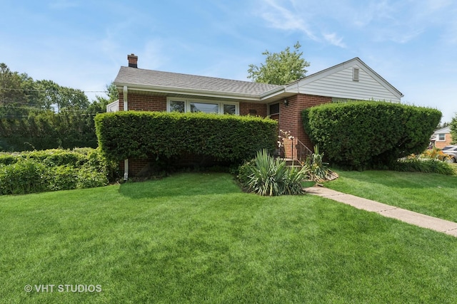 1401 S 6th Ave, Des Plaines, IL 60018 - ranch-style home featuring brick siding, a chimney, and a front lawn