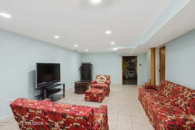 1401 S 6th Ave, Des Plaines, IL 60018 - living room featuring light tile patterned floors and recessed lighting