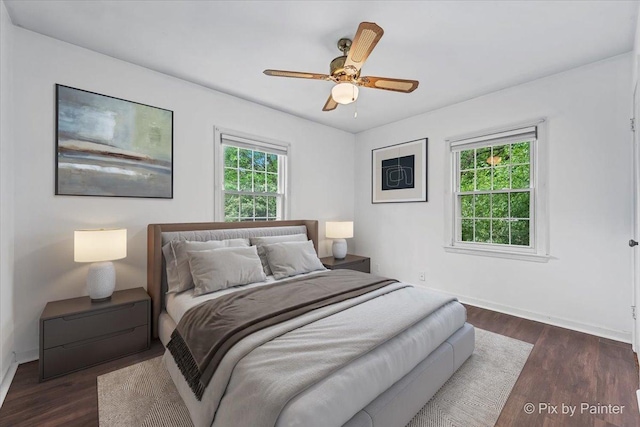1315 W Galena Blvd, Aurora, IL 60506 - bedroom featuring baseboards, dark wood finished floors, and a ceiling fan