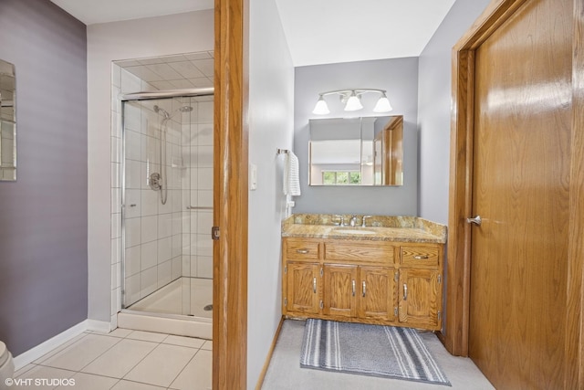 2950 Becket Ave, Westchester, IL 60154 - bathroom with a stall shower, baseboards, vanity, and tile patterned floors
