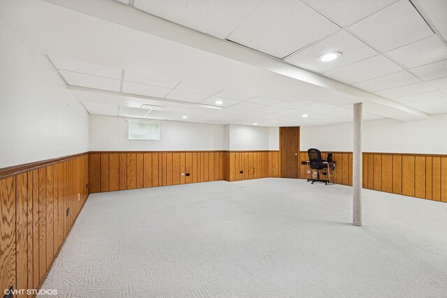 2950 Becket Ave, Westchester, IL 60154 - basement featuring a wainscoted wall, wooden walls, carpet flooring, and a desk