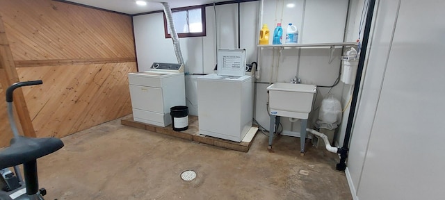 704 S Neltnor Blvd, West Chicago, IL 60185 - washroom with washer and dryer and wood walls