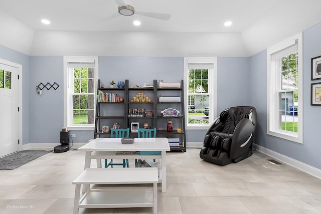 18089 W Pond Ridge Cir, Gurnee, IL 60031 - home office with plenty of natural light, baseboards, a ceiling fan, and recessed lighting