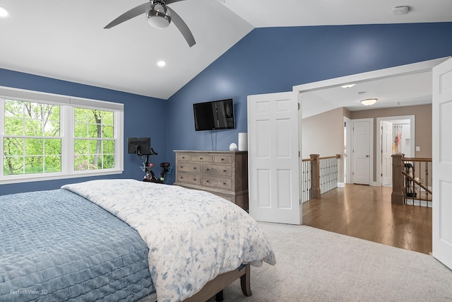 18089 W Pond Ridge Cir, Gurnee, IL 60031 - carpeted bedroom with lofted ceiling, recessed lighting, and ceiling fan