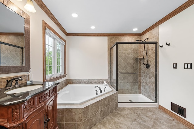 18089 W Pond Ridge Cir, Gurnee, IL 60031 - full bath with crown molding, a garden tub, vanity, a shower stall, and recessed lighting