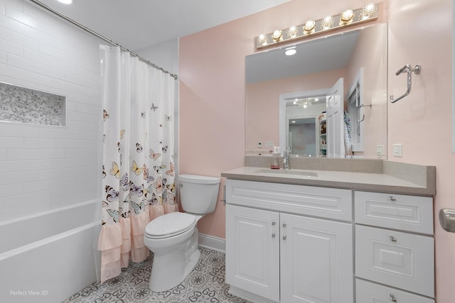 18089 W Pond Ridge Cir, Gurnee, IL 60031 - bathroom featuring vanity, toilet, shower / tub combo, tile patterned flooring, and baseboards