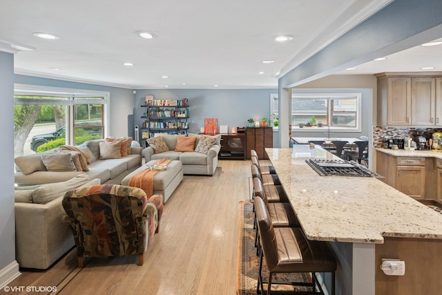 4253 Grove St, Skokie, IL 60076 - living area featuring light wood finished floors and recessed lighting