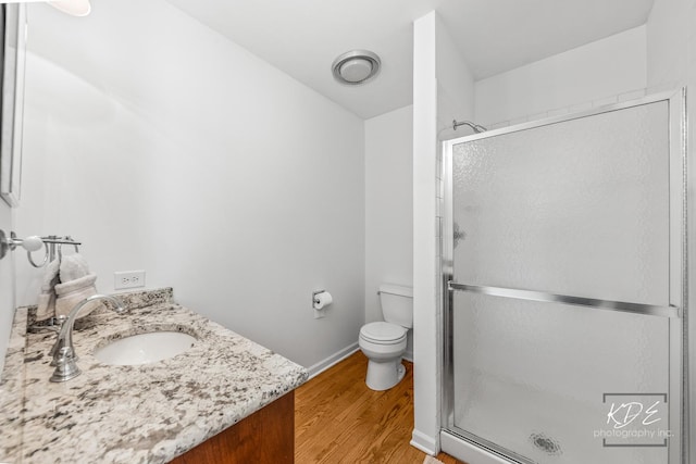 1309 Brunswick Ct, Naperville, IL 60540 - full bathroom featuring a stall shower, toilet, vanity, and wood finished floors