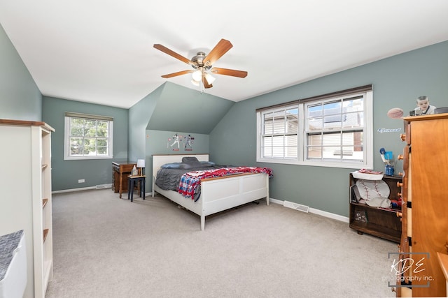 1309 Brunswick Ct, Naperville, IL 60540 - bedroom with carpet floors, vaulted ceiling, a ceiling fan, and baseboards
