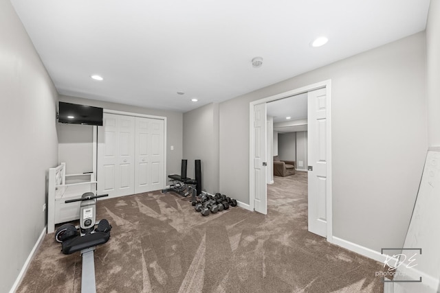 1309 Brunswick Ct, Naperville, IL 60540 - exercise area featuring carpet flooring, recessed lighting, and baseboards