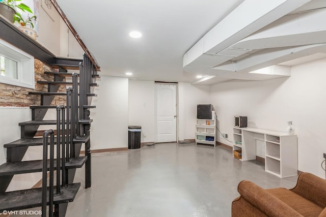 523 Spruce St, Aurora, IL 60506 - finished below grade area featuring stairs, recessed lighting, and baseboards