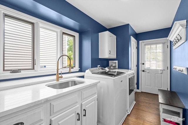 2255 University Dr, Naperville, IL 60565 - laundry room featuring cabinet space, separate washer and dryer, healthy amount of natural light, and dark wood finished floors