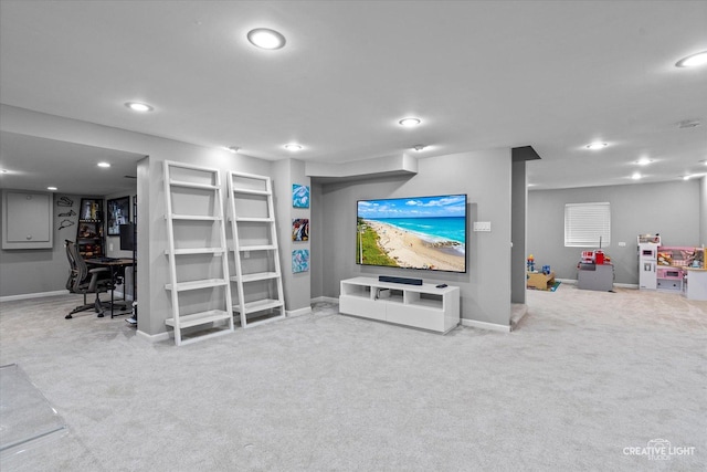 2255 University Dr, Naperville, IL 60565 - carpeted living area featuring recessed lighting, a desk, and baseboards
