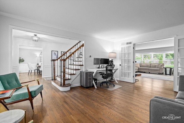 2255 University Dr, Naperville, IL 60565 - home office with french doors, ornamental molding, and wood finished floors