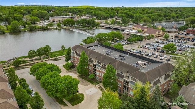 100 N River Ln Unit 409, Geneva, IL 60134 - aerial view of a nearby body of water and a notable bridge