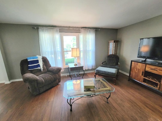 living room with wood finished floors and baseboards