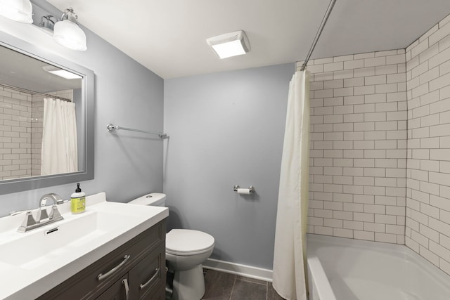 24202 W Commercial St, Plainfield, IL 60544 - bathroom with toilet, vanity, shower / tub combo with curtain, and baseboards