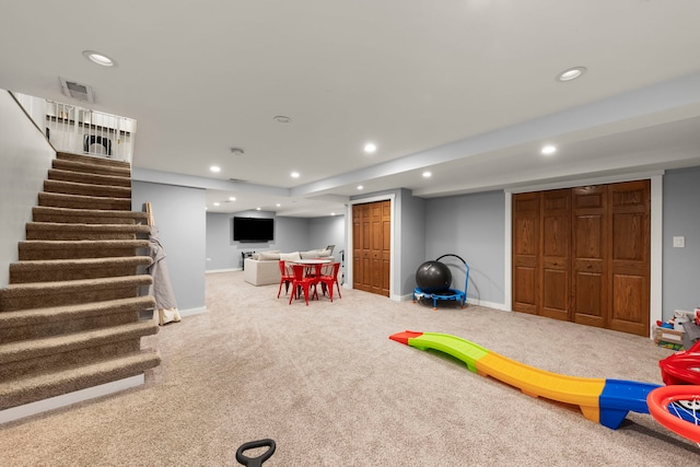24202 W Commercial St, Plainfield, IL 60544 - rec room with recessed lighting, carpet flooring, and baseboards