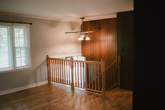 48 Norman St, Kankakee, IL 60901 - staircase with plenty of natural light, wood finished floors, baseboards, ornamental molding, and wooden walls