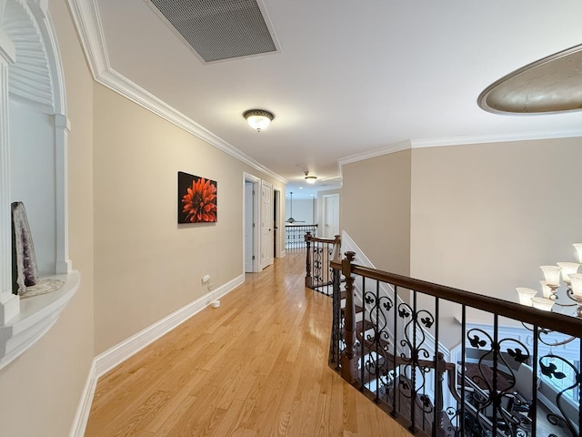 5 Todor Ct, Burr Ridge, IL 60527 - corridor featuring an upstairs landing, light wood finished floors, crown molding, and baseboards