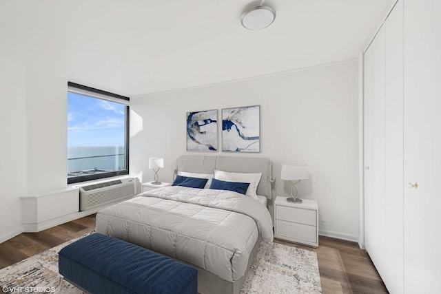 155 N Harbor Dr Unit 610, Chicago, IL 60601 - bedroom featuring wood finished floors, an AC wall unit, and baseboards