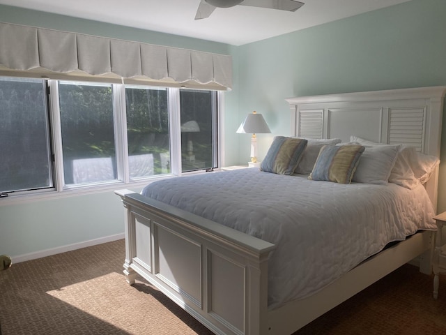 1312 Galloway Dr, Woodstock, IL 60098 - bedroom with dark colored carpet, multiple windows, baseboards, and a ceiling fan