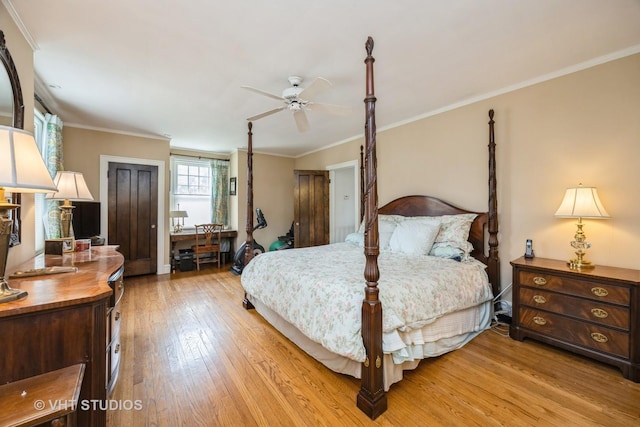 944 Fair Oaks Ave, Oak Park, IL 60302 - bedroom featuring light wood finished floors, ornamental molding, and a ceiling fan