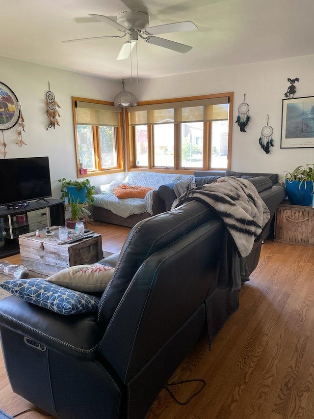 215-217 E Vermont St, Villa Park, IL 60181 - living room with healthy amount of natural light, wood finished floors, and a ceiling fan
