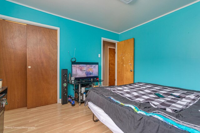 4536 W 79th Pl, Chicago, IL 60652 - bedroom featuring wood finished floors, crown molding, and a closet