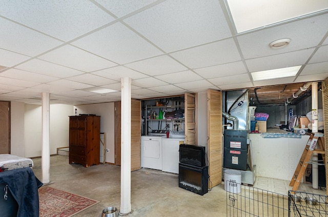 26244 S Cherry Ln, Monee, IL 60449 - finished basement with washing machine and dryer, a paneled ceiling, and heating unit