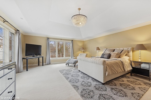 210 S Prospect St, Clarendon Hills, IL 60514 - bedroom with carpet floors, a tray ceiling, multiple windows, and ornamental molding