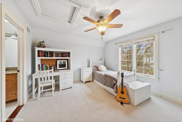 210 S Prospect St, Clarendon Hills, IL 60514 - bedroom featuring attic access, carpet, baseboards, and a ceiling fan
