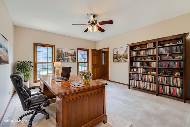 1574 Crowfoot Cir, Hoffman Estates, IL 60169 - office with ceiling fan, light colored carpet, and baseboards