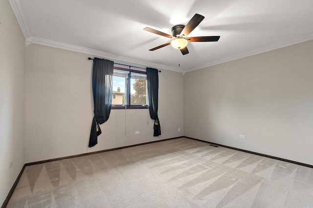 8144 Bunker Dr, Orland Park, IL 60462 - spare room featuring carpet, ornamental molding, ceiling fan, and baseboards