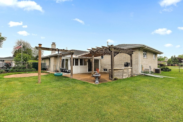 8144 Bunker Dr, Orland Park, IL 60462 - rear view of house with a pergola, a patio, central air condition unit, and brick siding