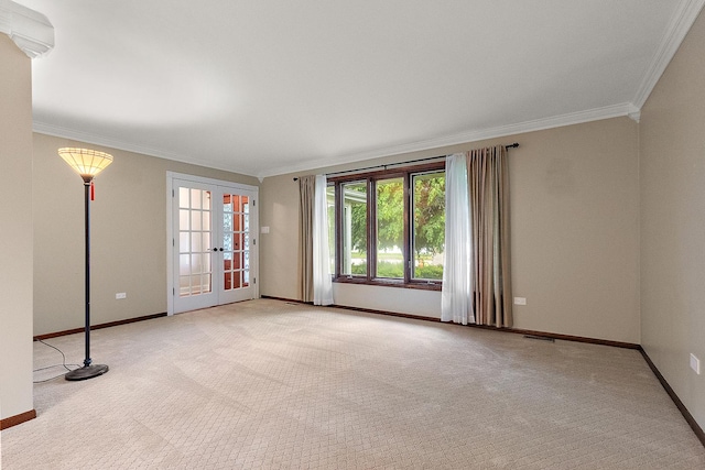 8144 Bunker Dr, Orland Park, IL 60462 - carpeted empty room featuring ornamental molding, baseboards, and french doors