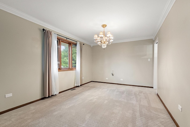 8144 Bunker Dr, Orland Park, IL 60462 - unfurnished room with crown molding, a chandelier, light colored carpet, and baseboards