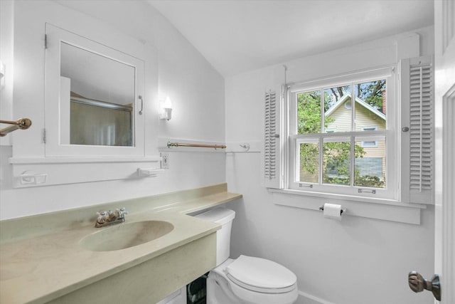 402 S Coler Ave, Urbana, IL 61801 - full bathroom featuring vanity, a shower with door, and vaulted ceiling