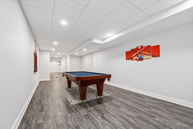 1096 Windfield Dr, Manteno, IL 60950 - playroom with baseboards, billiards table, recessed lighting, a paneled ceiling, and wood finished floors