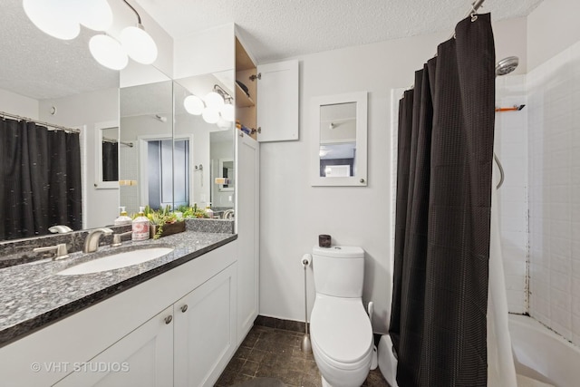 10 E Ontario St Unit 1303, Chicago, IL 60611 - bathroom featuring a textured ceiling, vanity, toilet, shower / bath combination with curtain, and baseboards